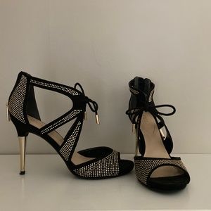 Guess Gold Studded Lace-Tie Heels - Size 8